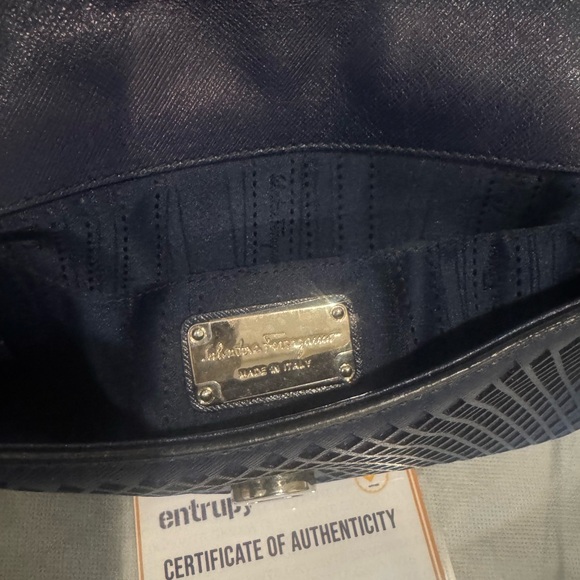 Ferragamo Navy Blue Quilted Chain Bag with COA - Picture 4 of 12